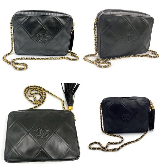 Authentic CHANEL Lambskin Black Vintage Camera Bag with Tassel - Picture 2 of 16